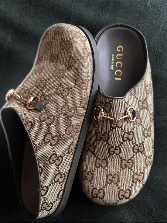 Gucci Shoes - Gucci Beige Brown GG Canvas Horsebit Clogs